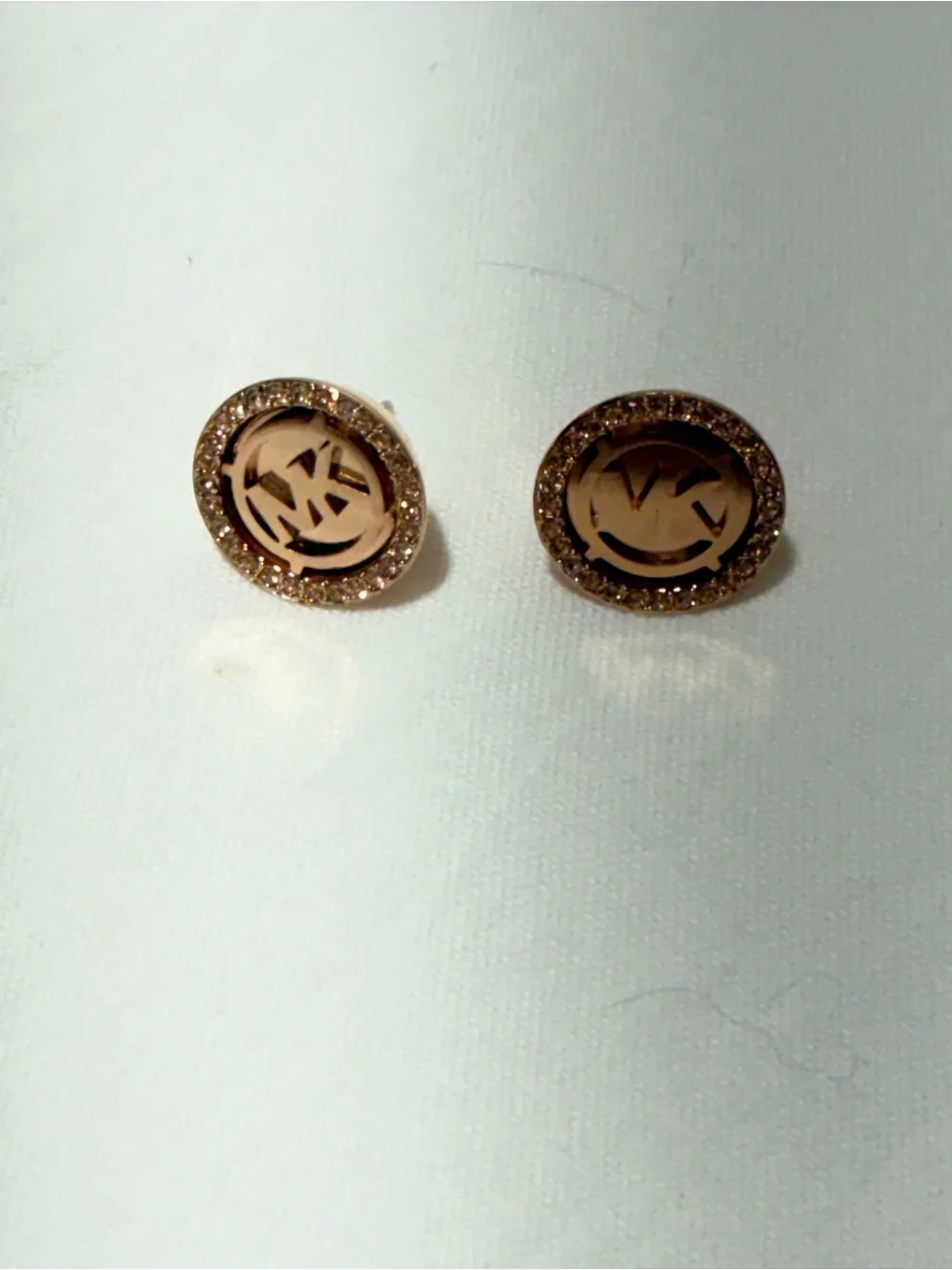 Michael Kors Rose Gold Tone Crystal Halo MK Round Stud Earrings